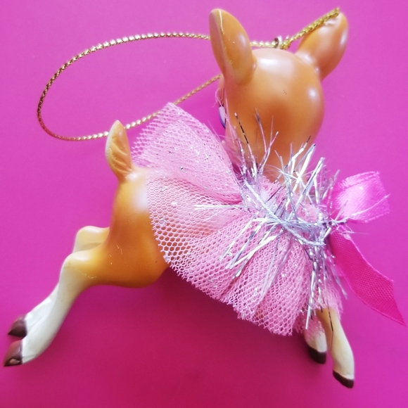 ❗MCM Style Retro Deer Holiday Ornament with Pink Tool and Tinsel❗ - Picture 2 of 2